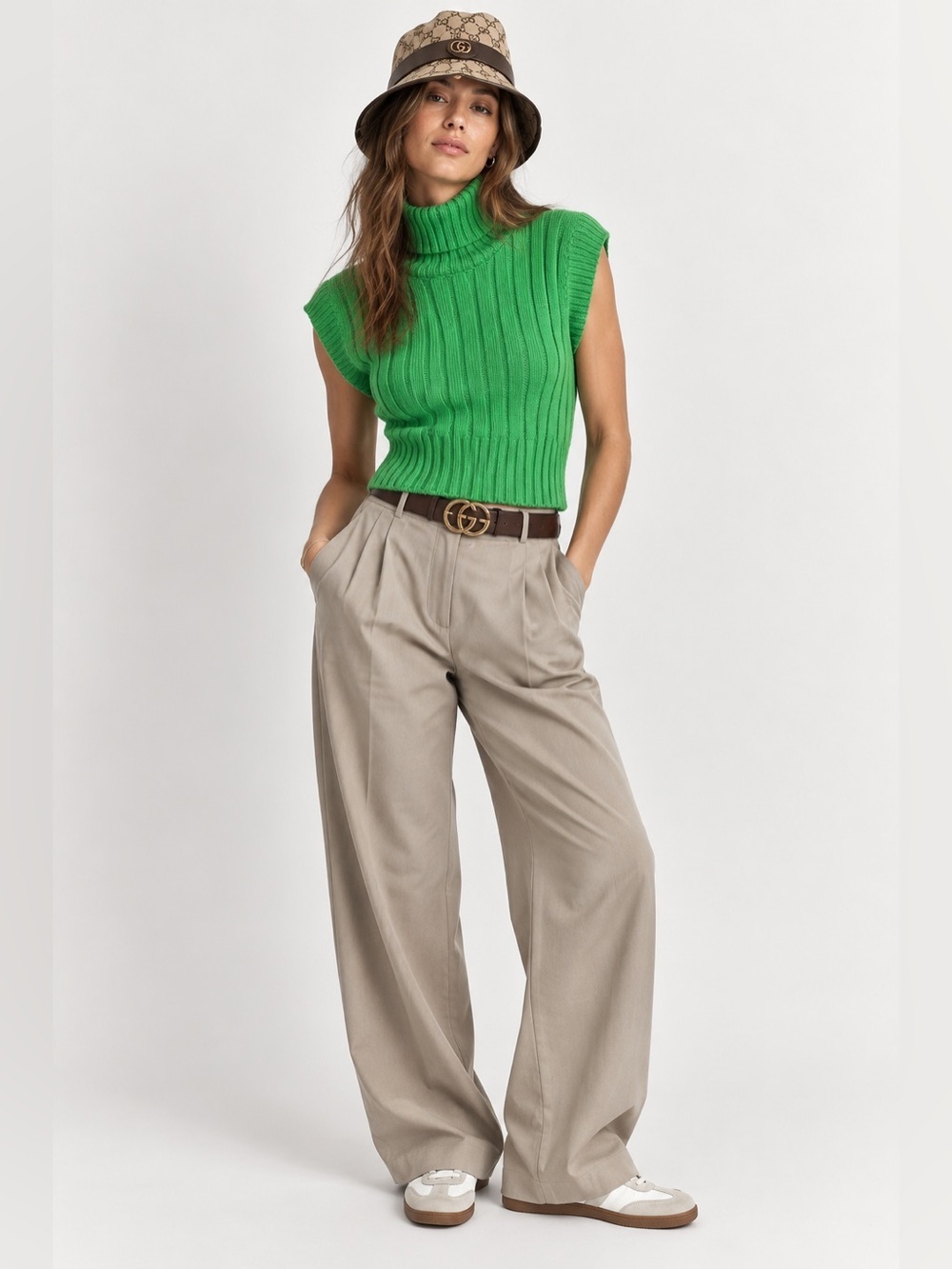 Zara Cropped Ribbed Thick Knit Sleeveless Sweater Vest in Kelly Green 2488/113